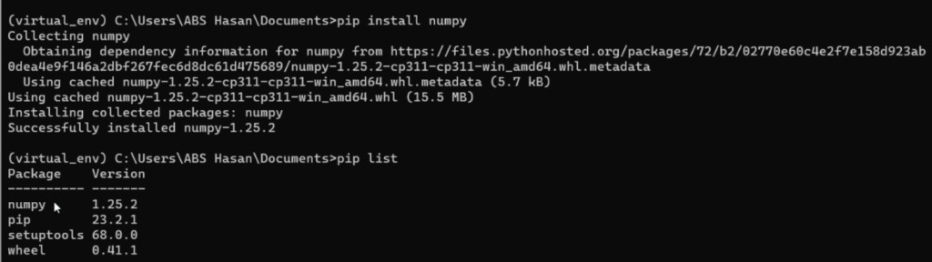 Install Numpy and Check library in Virtual Environment